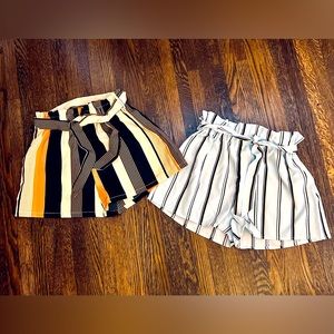Lot of 2 belted paper bag shorts striped blue and black/brown.  NWOT.  11y-13y